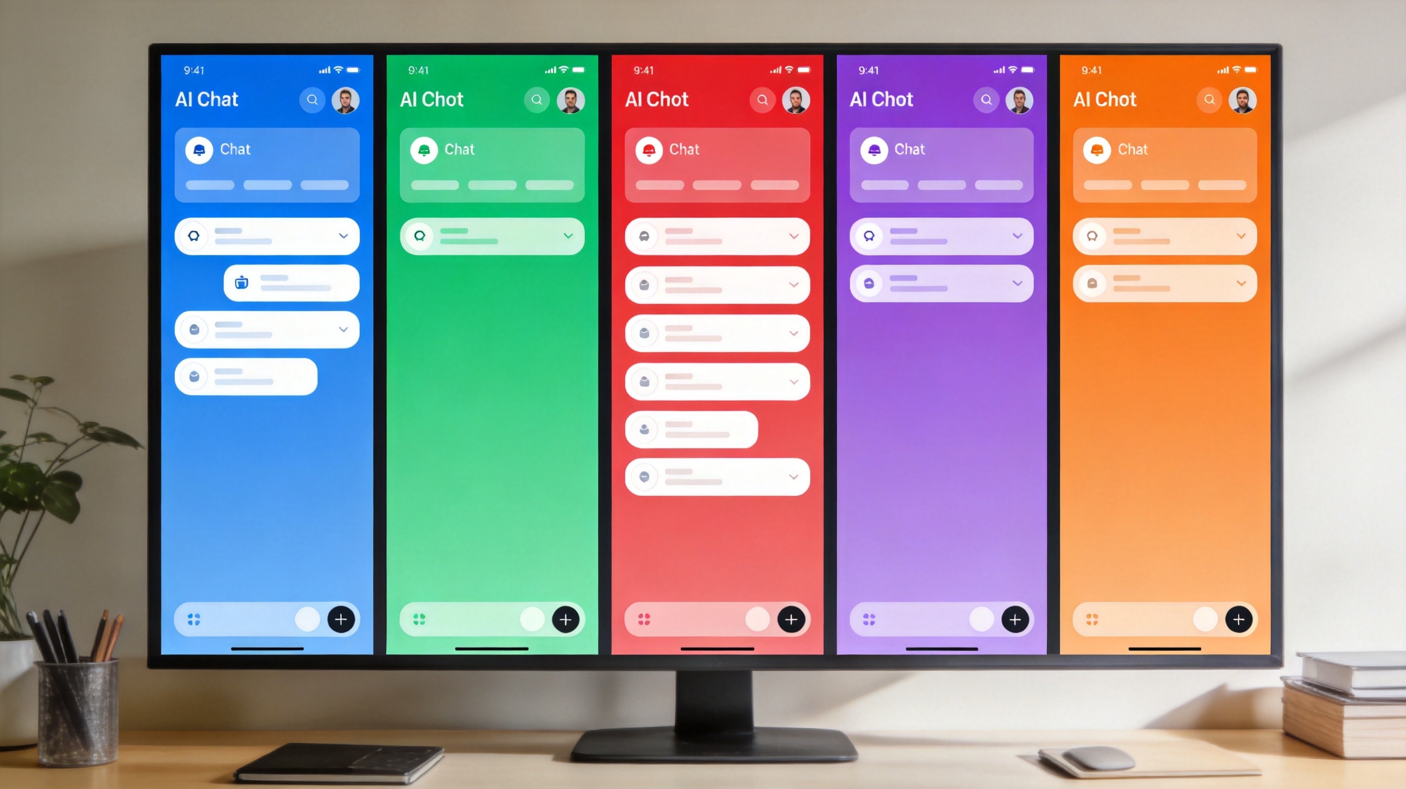 Multiple AI chatbot platform interfaces displayed on monitors side by side